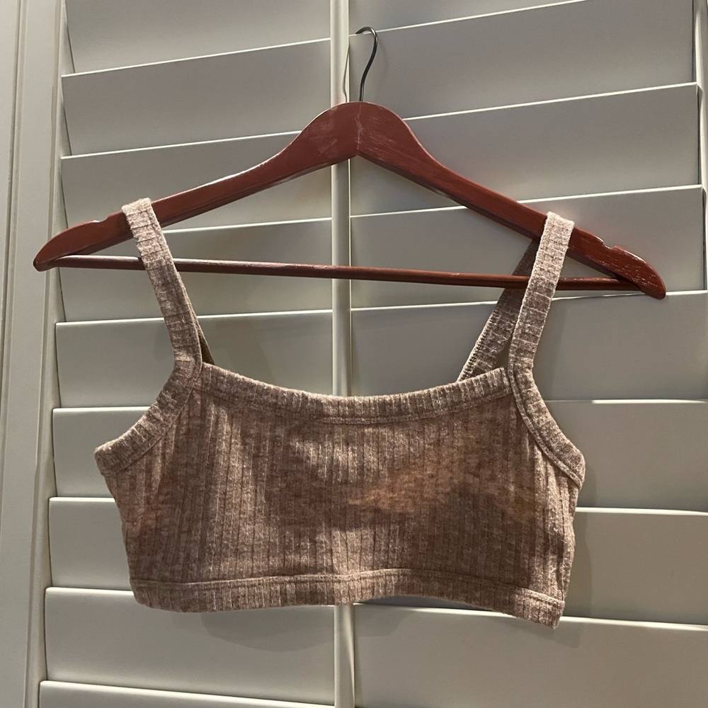 Brown/Tan Ribbed Cropped Tank Top